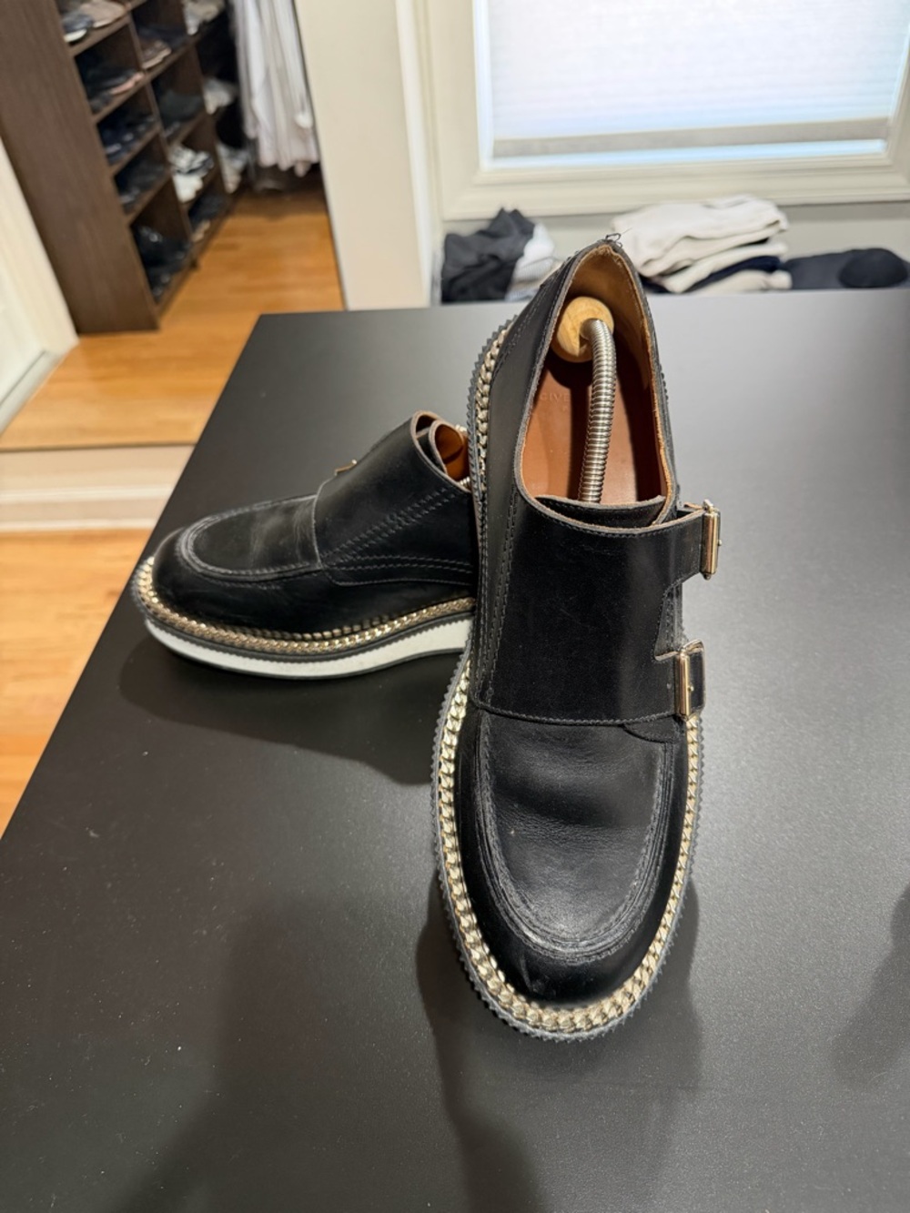 Givenchy Black Leather Monk Strap Derby with Gold Buckles - Picture 14 of 16